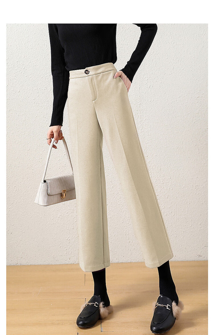 Dme [Brushed Cigarette Pants] Mid-Rise Straight-Leg Women's Trousers, Retro Casual Style, Beige, XL 8