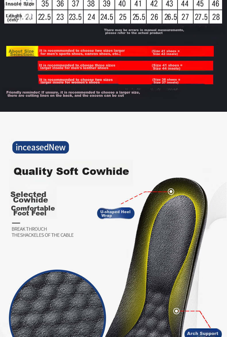 RENBEN Leather Shoe Insoles for Men, Thick Cowhide Business Breathable Comfortable Sweat-Absorbing Shock-Absorbing Insoles 5029 Brown Size 41-42 3