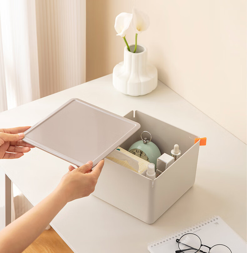 Deli Xdomo Series Storage Box with Lid, Office And Makeup Organizer with Silicone Clasp, Pink Tall Square XDM13 6