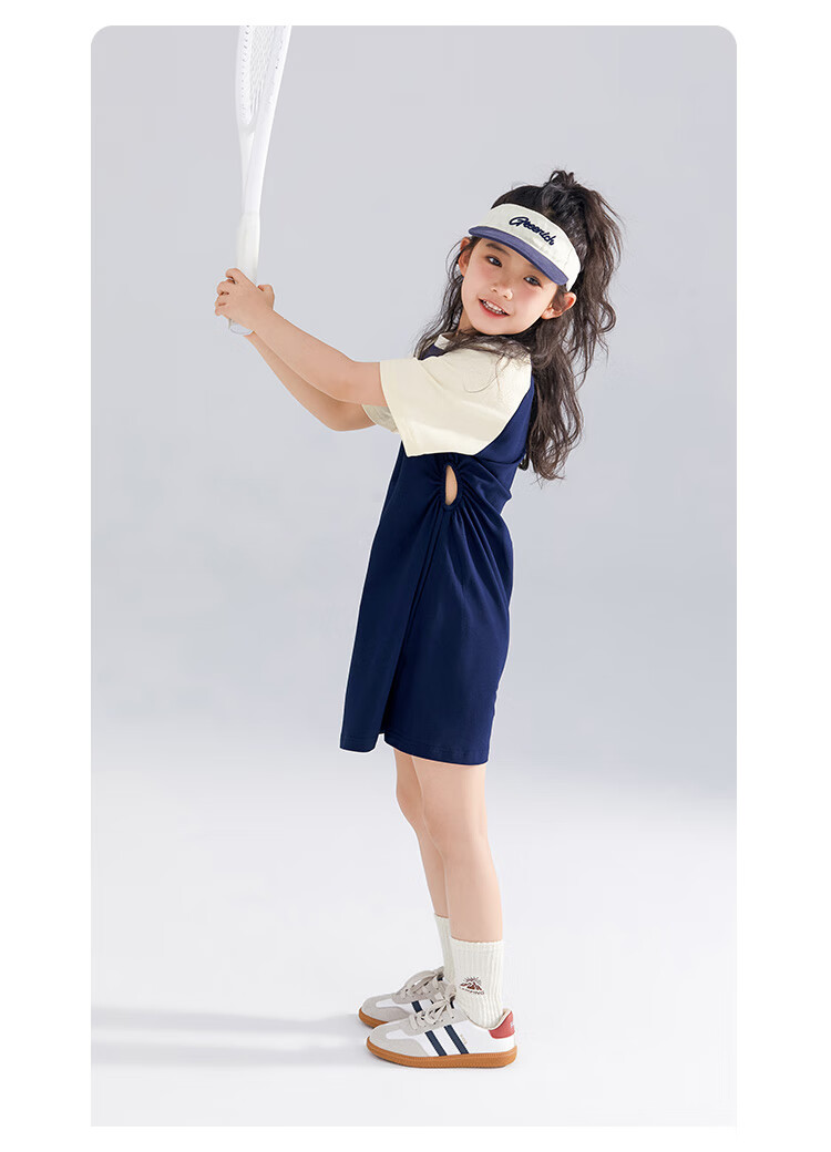 QQ DUCK Children's Clothing Girls' Short-Sleeve Dress Baseball Dress Youth Clothing Holiday Sports Dark Blue; 160 17