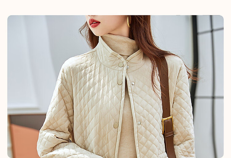 Dme [Quilted Diamond-Patterned Cotton Coat] Winter Stand-Collar Loose Drop-Shoulder Anti-Chafe Padded Jacket for Women, Mid-Length Style, Black, Size M 3
