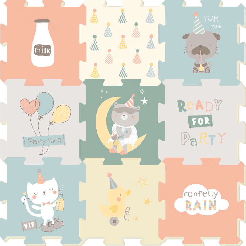 BG-BABYGO Baby Puzzle Crawling Mat, Infant Walking Anti-Fall Play Mat, XPE Thickened 2cm Indoor Floor Mat, Bear Party