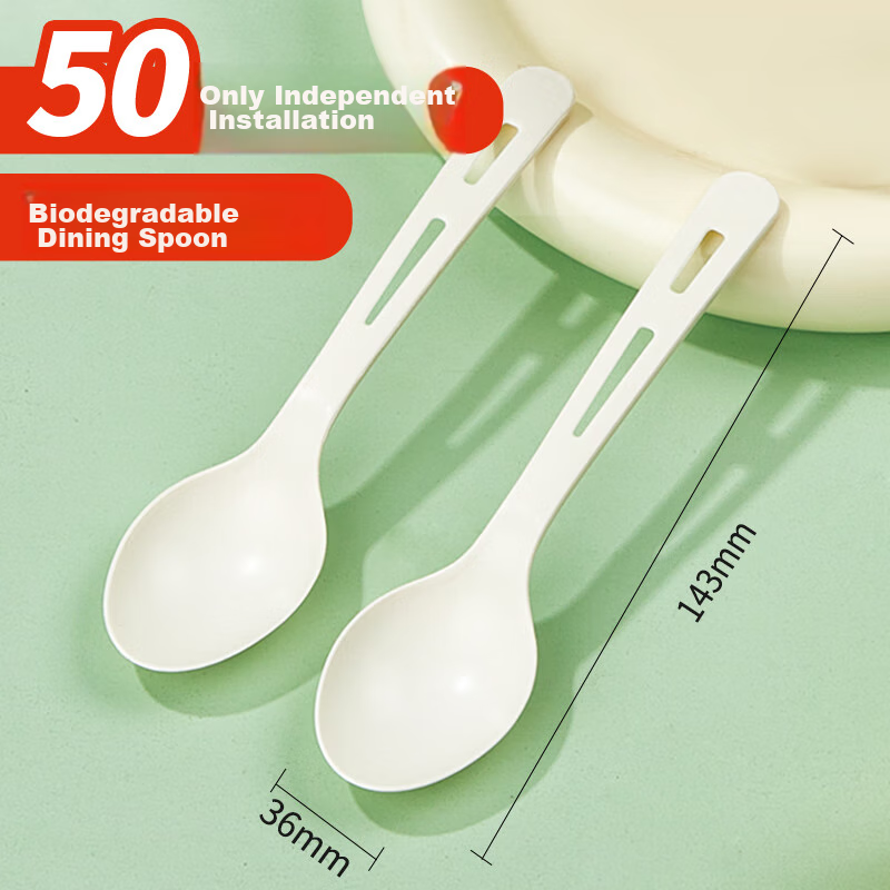 YOUAO Disposable Spoons, 50 Individually Wrapped, Corn Starch Soup Spoons, Food-Grade, Heat-Resistant, Takeout Dessert Packaging Spoons