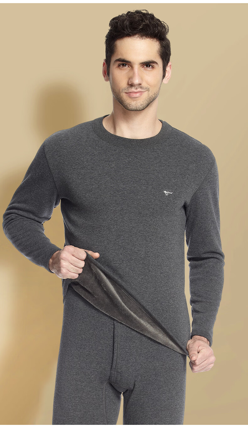 SEPTWOLVES Mid-High Collar Fleece-Lined Thickened Thermal Underwear Set for Men Autumn Winter Warm Clothing 8