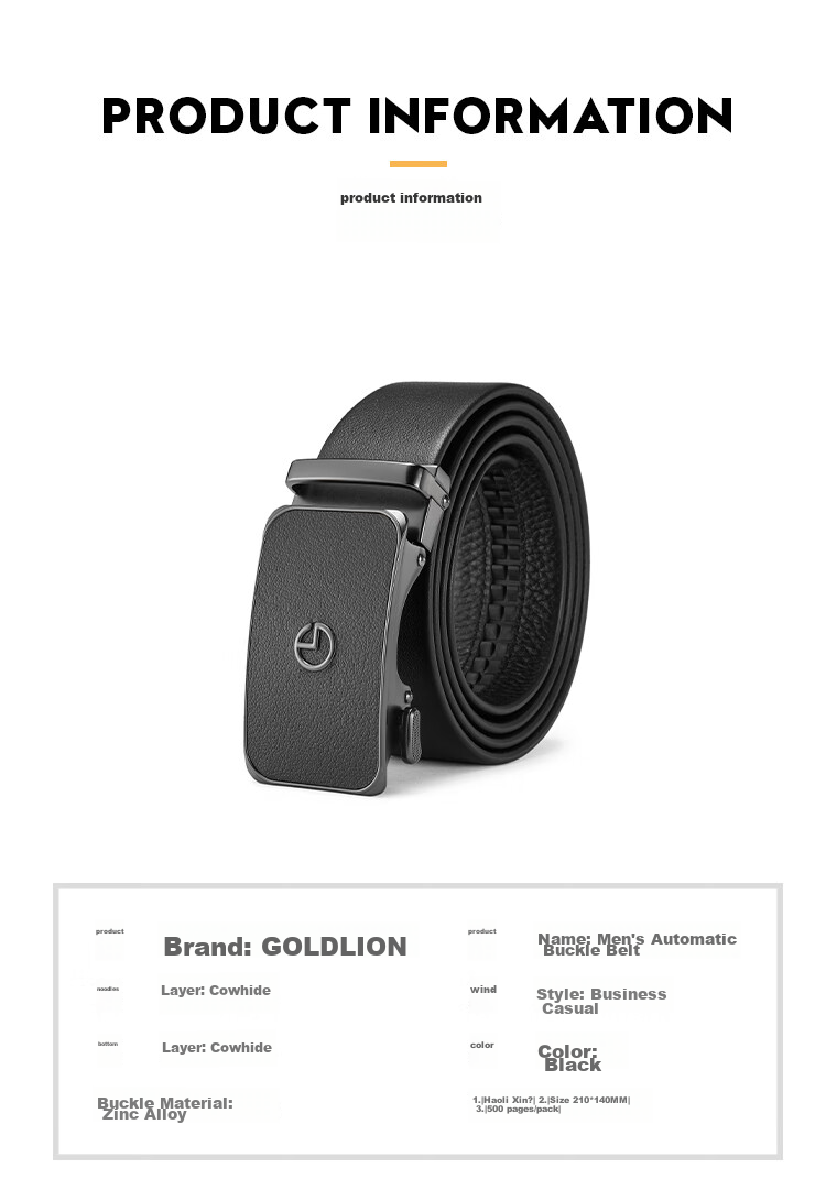 Goldlion Men's Leather Belt with Automatic Buckle, Fashionable Business Trouser Belt Gift Box, Birthday Present 15