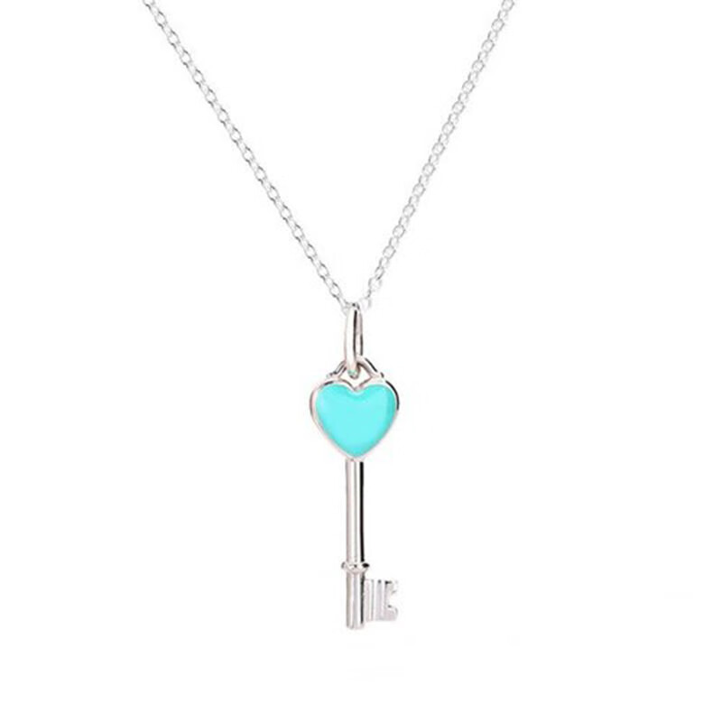 蒂芙尼 keys系列925银蓝色珐琅迷你心形钥匙吊坠项链 24466841 4ccm