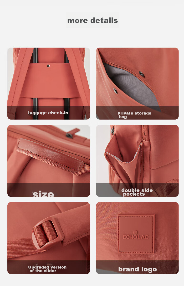 Echolac Couple's Laptop Backpack, Fashionable Trendy Backpack, Travel Simple Casual Women's Schoolbag, Orange, 16 Inches, CKP602 13