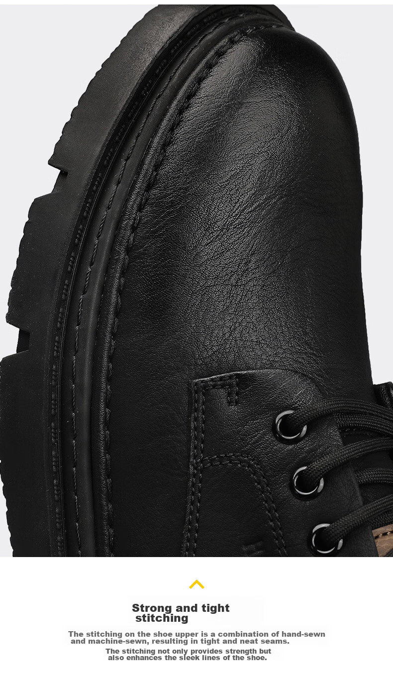 HLA Men's Casual Shoes, Leather Upper Thick-Soled Work Boots, L011 (Height-Increasing Style), Black, Size 42 17