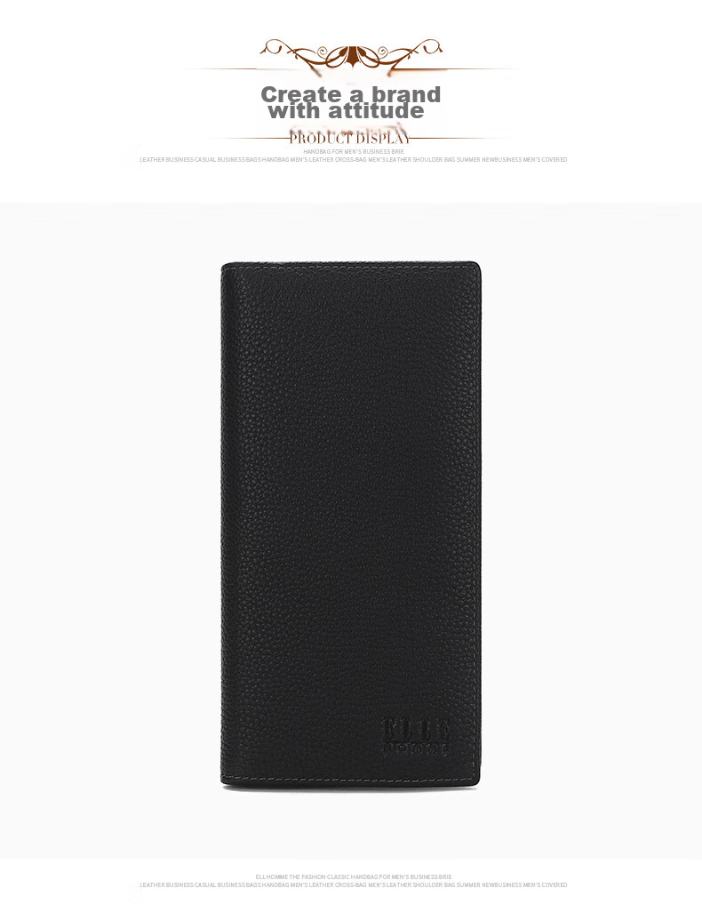 ELLE HOMME Luxury Men's Long Wallet, Fashionable Top-Grain Leather Billfold, Multi-Card Slots 8712, Birthday Gift for Me 7