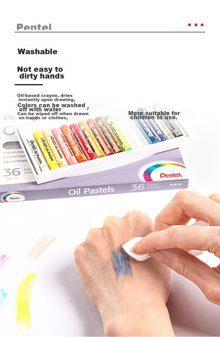 Pentel Oil Pastels, Colored Crayons for Children And Students, Art Doodling Drawing, Washable, Less Likely to Stain Hands, PHN-12U 12 Colors/box, Educational Tool 5