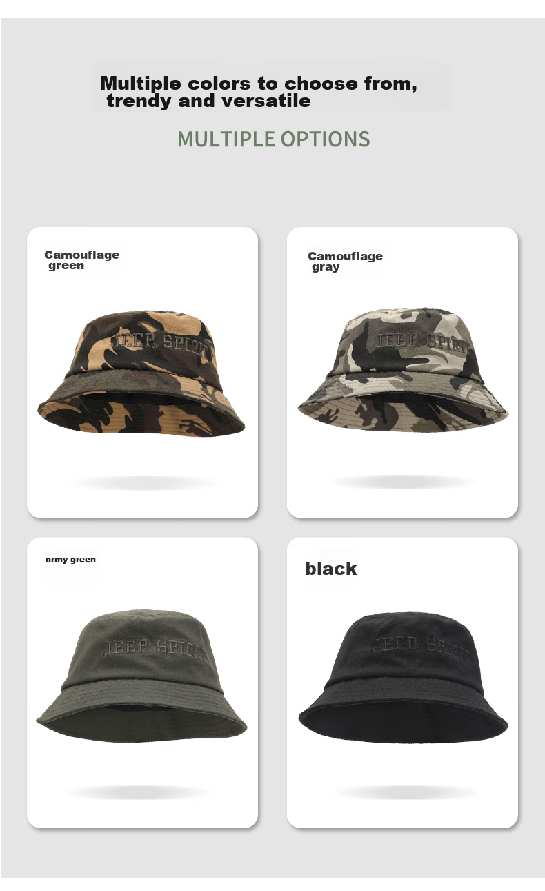 JEEP Men's Fashionable Versatile Trendy Fisherman Hat, Foldable, Suitable for Couples, Fishing Hat, Sports Cycling Outdoor Hat A0243 Camouflage Gray Adjustable Size 10