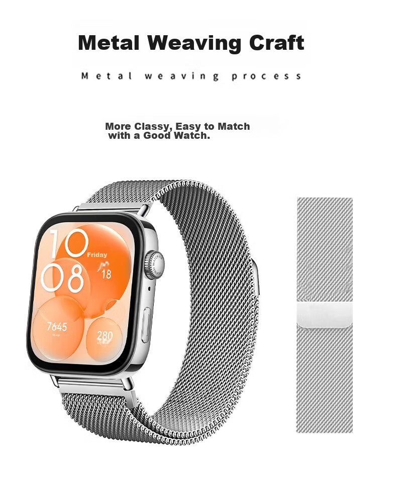 CHENSONG Compatible with Huawei Smartwatch Watch Fit5Pro/5/3/fit4/4Pro Metal Magnetic Strap Integrated Milanese Sports Wristband, Black 3