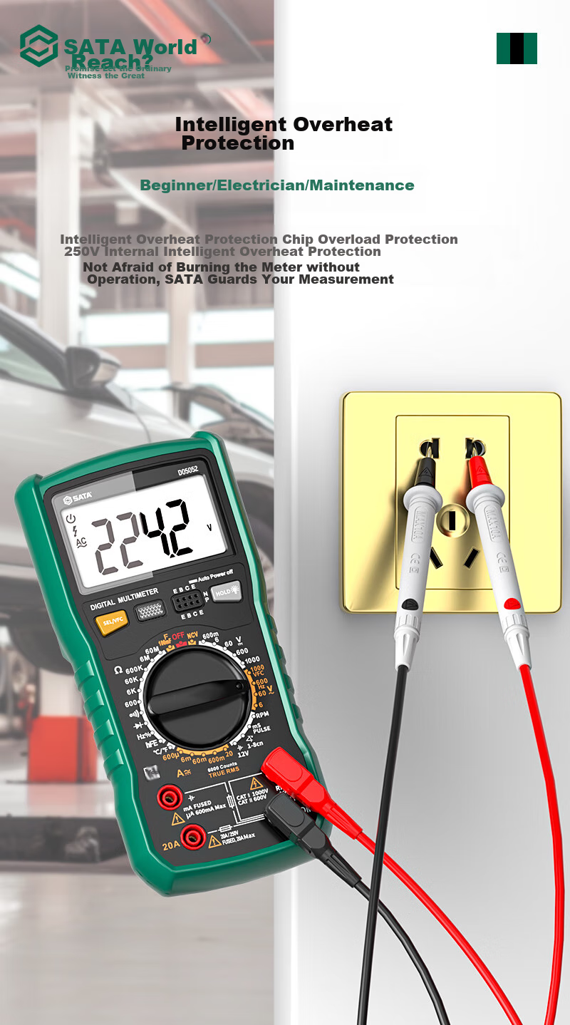 Shida SATA Automotive Multimeter, Multi-Functional Inspection, Burn Prevention, Auto Repair Digital Display Universal Meter, Electrician-Specific D05052 Standard Configuratio 10