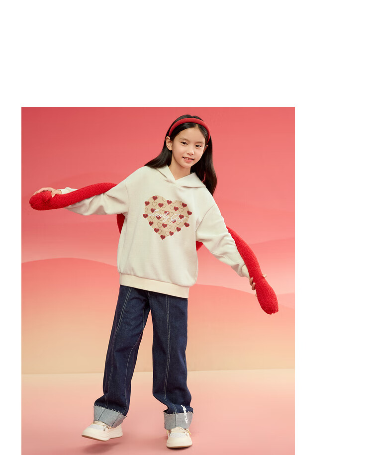 BALABALA Children's Clothing, Girls' Long-Sleeve Sweatshirt, Spring Hoodie with Heart Pattern, New Year Red Top, 209125121001 7