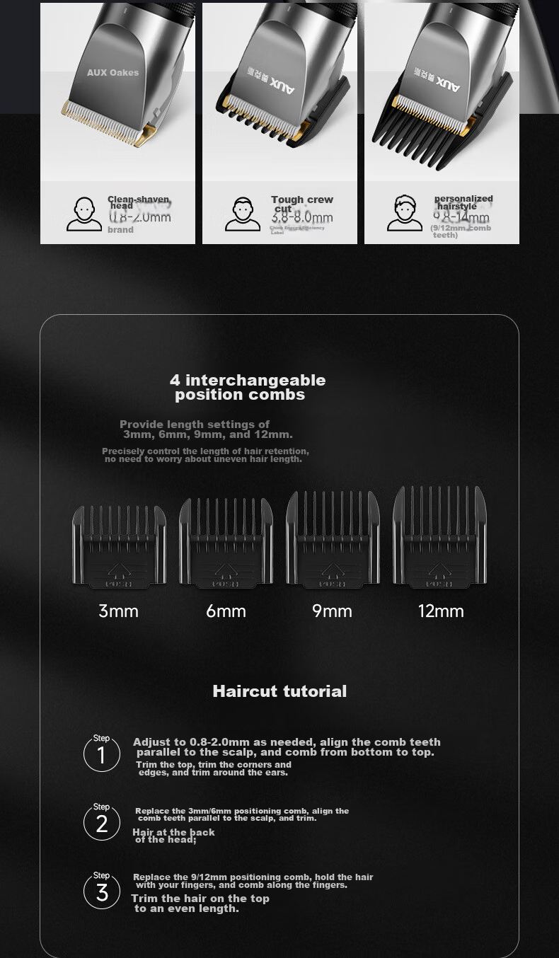 AUX Hair Clipper, Home Electric Shaver for Adults And Children, Self-Haircut Tool with Push-Head, Electric Hairdressing Set, Complete Hairdressing Kit 16
