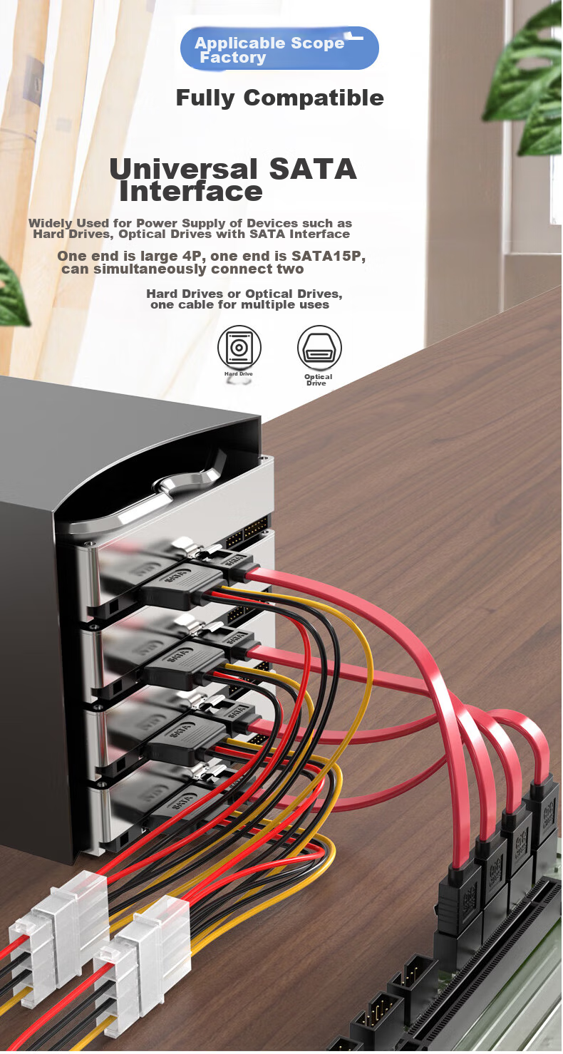 BURLEFRAN SATA15p Male to Dual-Port Large IDE SATA Male to Dual-Port IDE Power Cable, Serial to 4-Pin Fan Power Cable 2