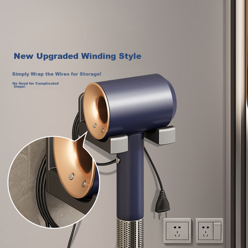 Держатель для фена Xinfei, без сверления, для Dyson, Lefen, Xiaomi, Panasonic, алюминий, серый