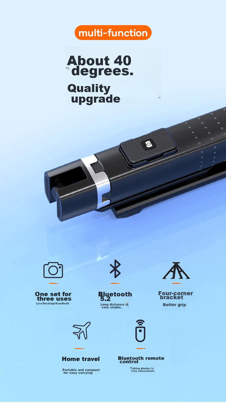 Bkayp Mini Selfie Stick Handheld Bluetooth Photography Gadget Portable Bluetooth Remote Control Desktop Handheld Vlog TikTok Outdoor Suitable for Android And Apple [No Light] 3