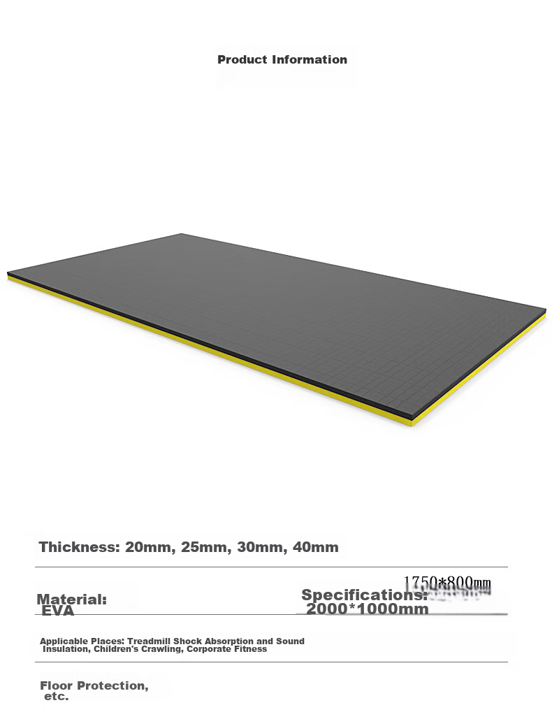 Treadmill Mat, Soundproof Mat, Shock-Absorbing Mat, Thickened Aerobics Mat, Fitness Non-Slip Floor Mat, 1750*800*20mm, Black And Gray 3