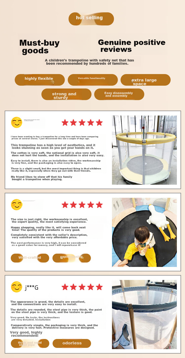 JD Original Trampoline with Enclosure, Indoor Bouncy Bed for Children And Babies, Home Fitness Exercise Equipment 1