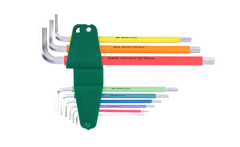 SATA Extended Metric Hex Key L-Shaped Hex Wrench Set, Auto Repair 10-Piece Set, 09112 5