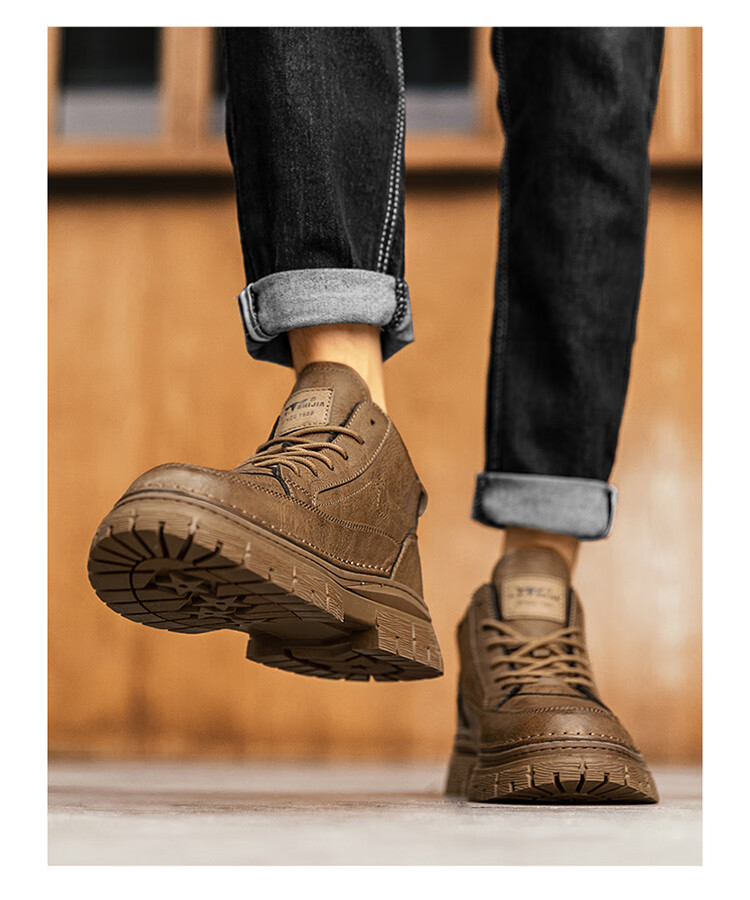 Bull Family Martin Boots Men New British Style Mid-High Casual Shoes Outdoor Fleece-Lined Warm Work Boots for Men 25