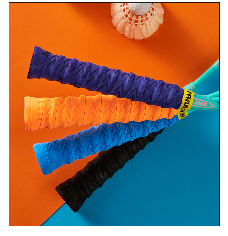 Taan Badminton Racket Grip Tape, Spine Frosted Texture, Comfortable Shock-Absorbing Sweat-Absorbing Handle Tape TWQ6, Pack of Four 7