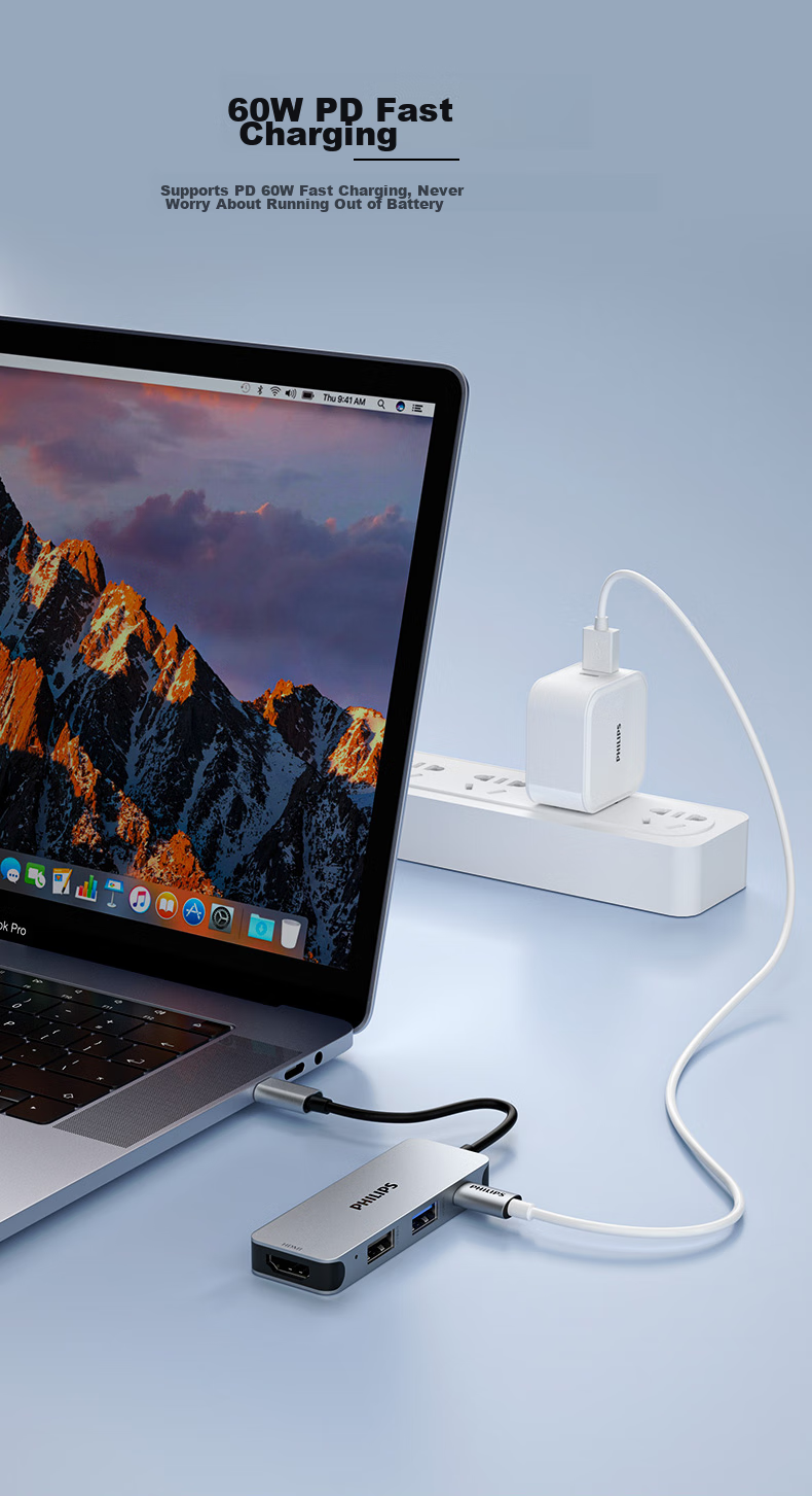 PHILIPS Type-C Expansion Dock, USB-C to HDMI Card Reader, Thunderbolt 4 Hub Splitter, Compatible with Phones And Computers, SD/TF Multi-In for IPad 5