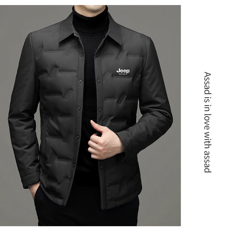 JEEP SPIRIT Men's Autumn Winter Business Casual Lapel Lightweight Warm Loose Down Jacket Black L 9