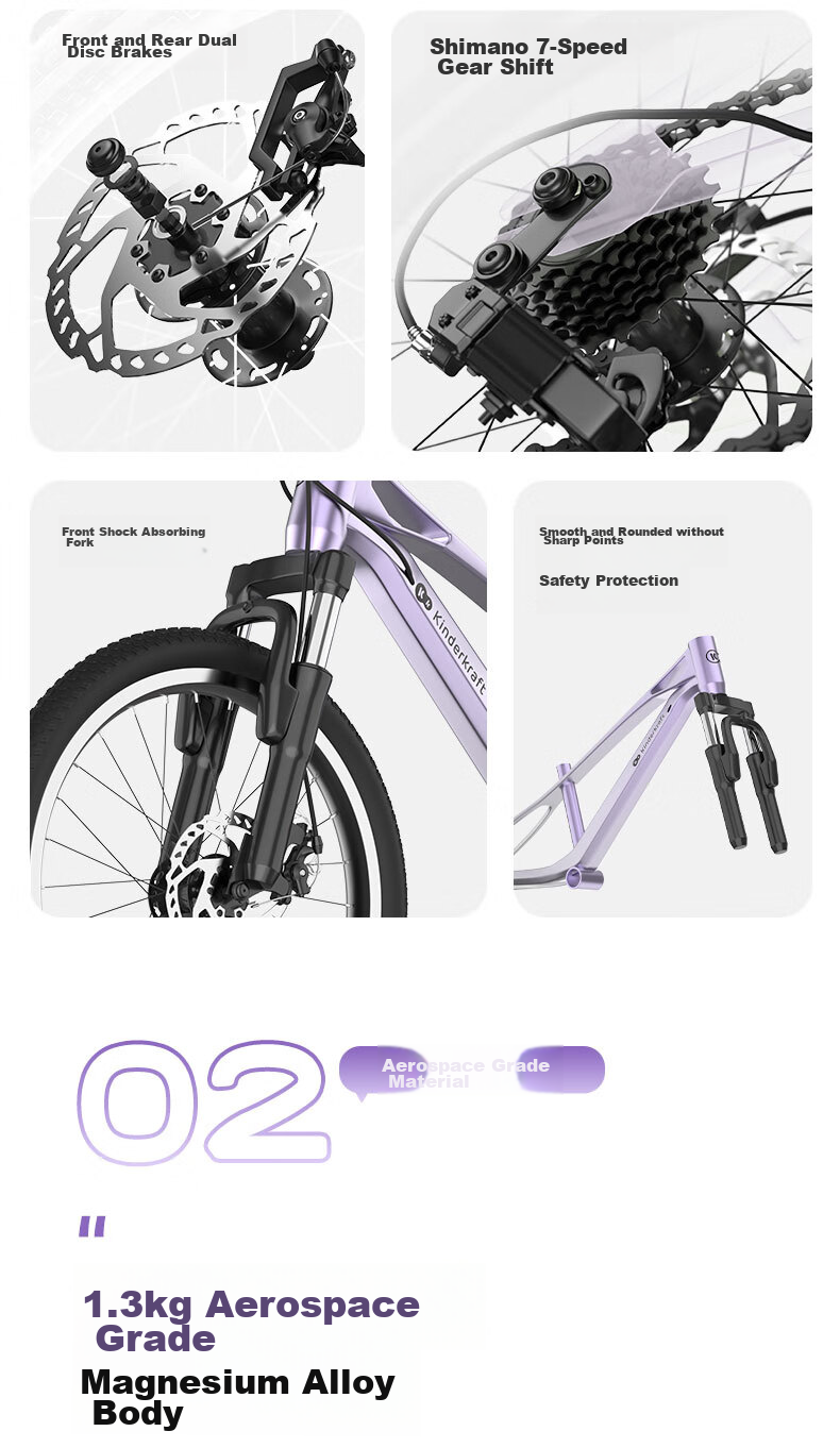 KinderKraft Children's Bicycle for Ages 4-6 Student Single Bike Mountain Bike Gift for Boys And Girls, 18-Inch Purple 7