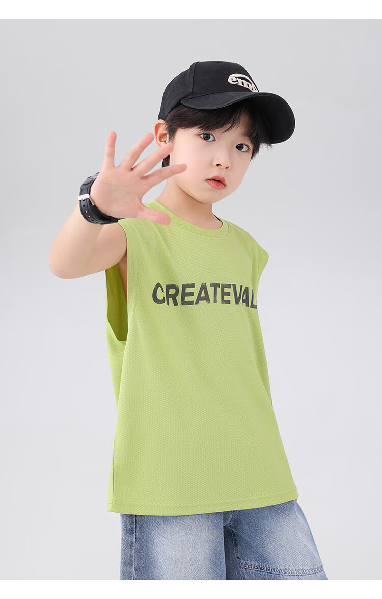 Zuoxi Boys' Tank Top, Summer Thin Sleeveless T-Shirt, 2026 New Children's Top, Mesh Quick-Dry Trendy, Yellow-Green, Size 140 14