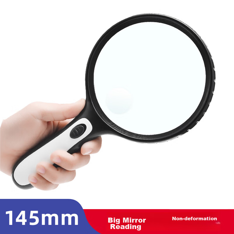 JAJALIN Ultra-Clear High-Magnification Handheld Magnifying Glass for Elderly And Children's Reading, Main Lens 3x Secondary Lens 6x Large Magnifying Surface with LED Light