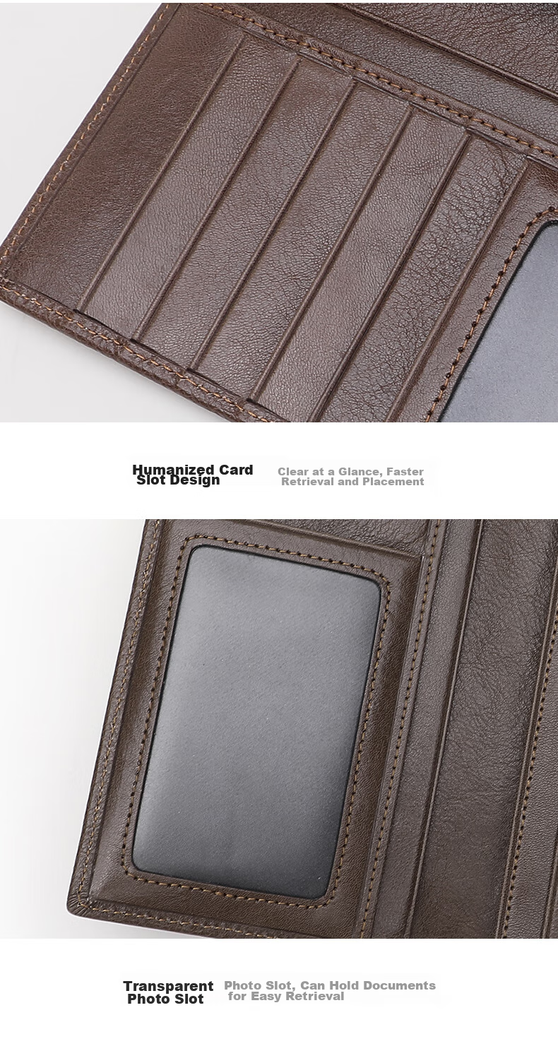ELLE HOMME Men's Long Wallet, Top-Grain Leather Multifunctional Card Holder, Vertical Style Money Clip 0512, Birthday Gift for Me 10