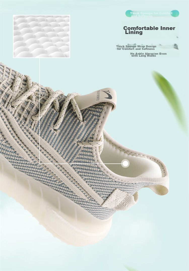 Guirenniao Men's Coconut Shoes, Summer Breathable Flyknit Mesh Running Shoes, Lightweight Sports Casual Shoes, White, Size 39 4