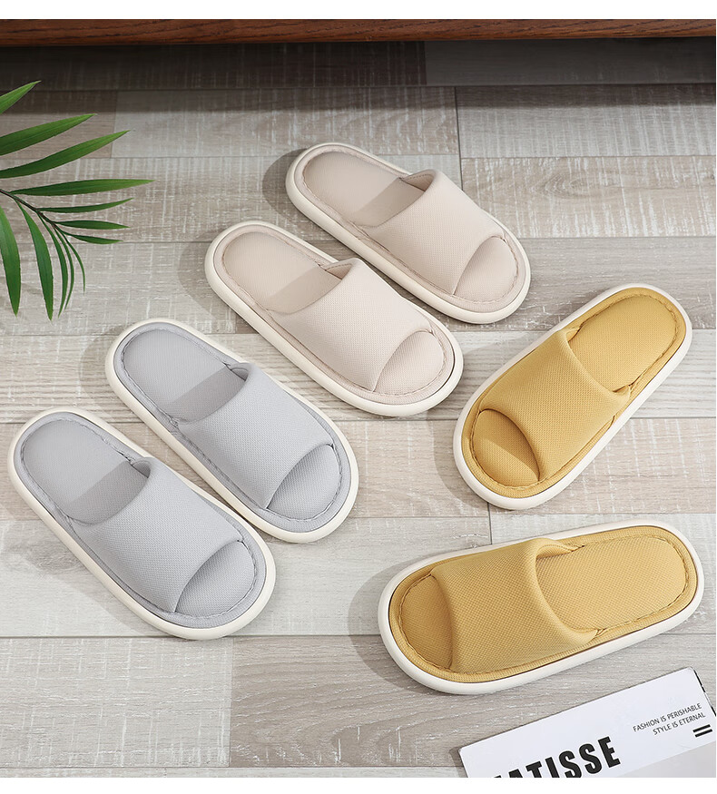 GUOLUOFEI Japanese-Style Open-End Linen Slippers for Men And Women, Indoor Home Wooden Floor Soft-Soled All-Season Cotton Slippers, Yellow, Size 40-41 7