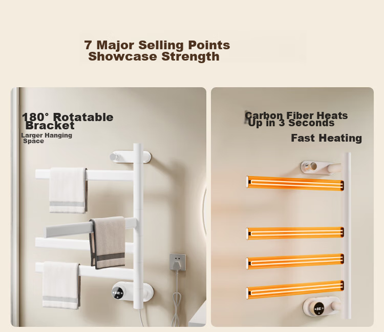 JD Original Warm Wing Electric Towel Rack, Towel Drying Rack, Bathroom Carbon Fiber Heating Pack, Installation, Soft Mist White 1