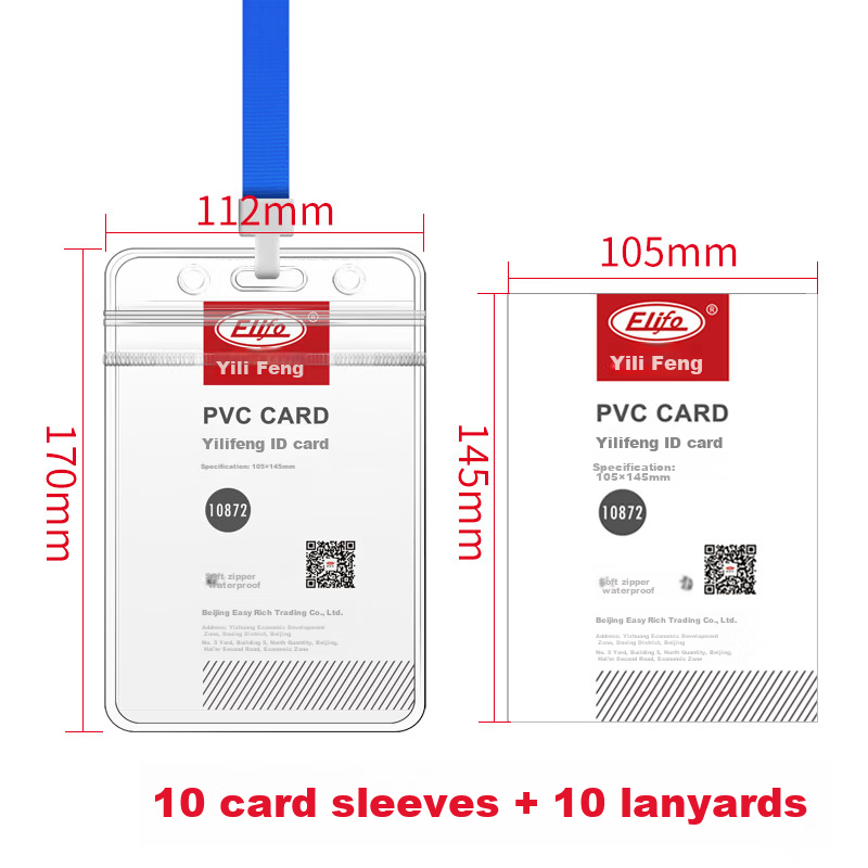Elifo Transparent ID Holder Work Badge Card Sleeve Employee Tag Lanyard Name Tag Card Holder Chest Card Factory Tag Student Employee School Card ID Badge Entry/Exit Permit Student ID Meal Card Work Card with Strap