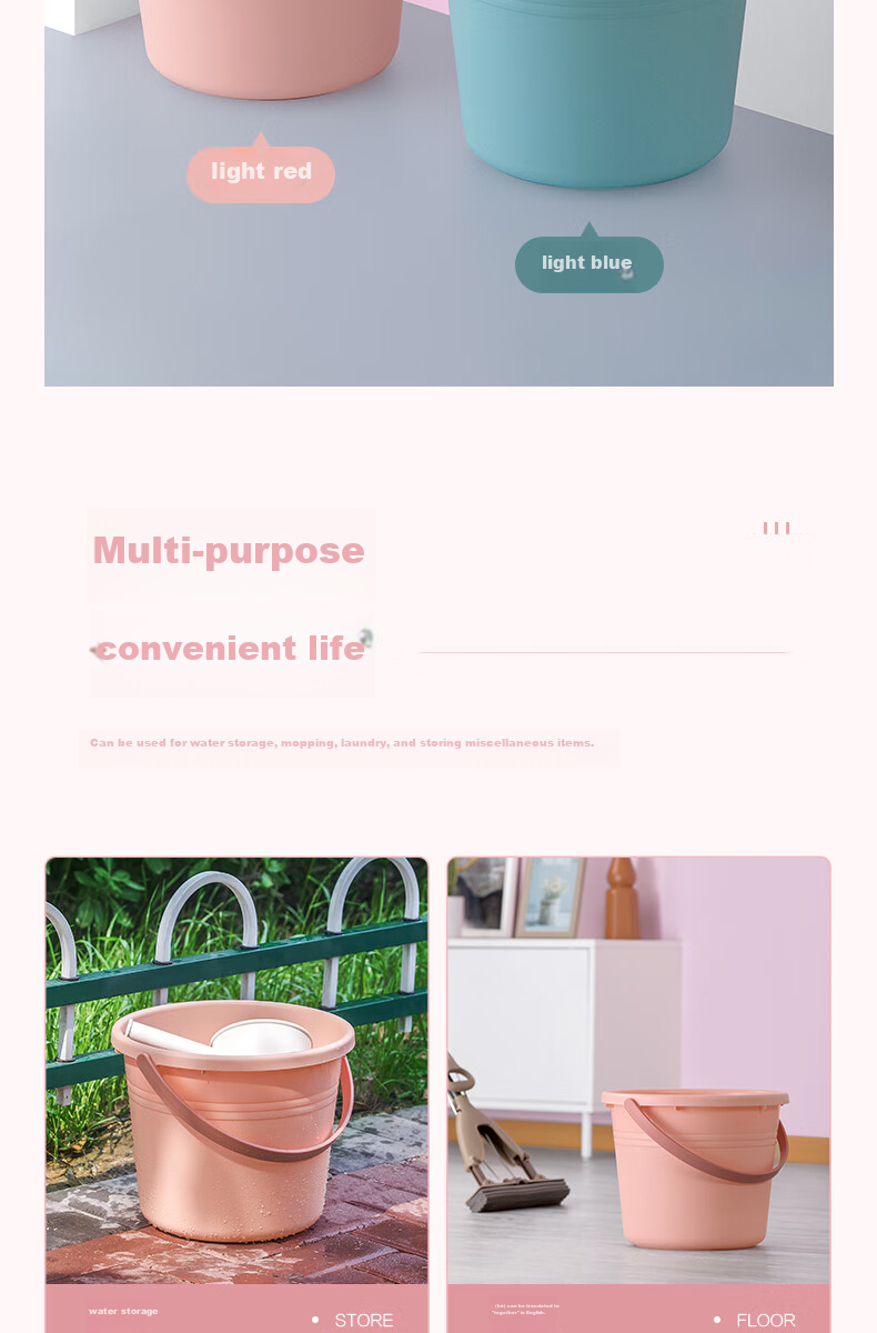 CHAHUA Water Bucket, 14.4L Large Plastic Bucket, Laundry Foot Soak Bucket, Car Wash Water Storage Bucket, Thickened Mop Bucket* 9