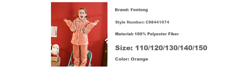 Fenteng Children's Pajamas, Girls' Sleepwear, Fawn Velvet Lapel, Comfortable Embroidered Girls' Pajamas, Loungewear, Q9984741074 5