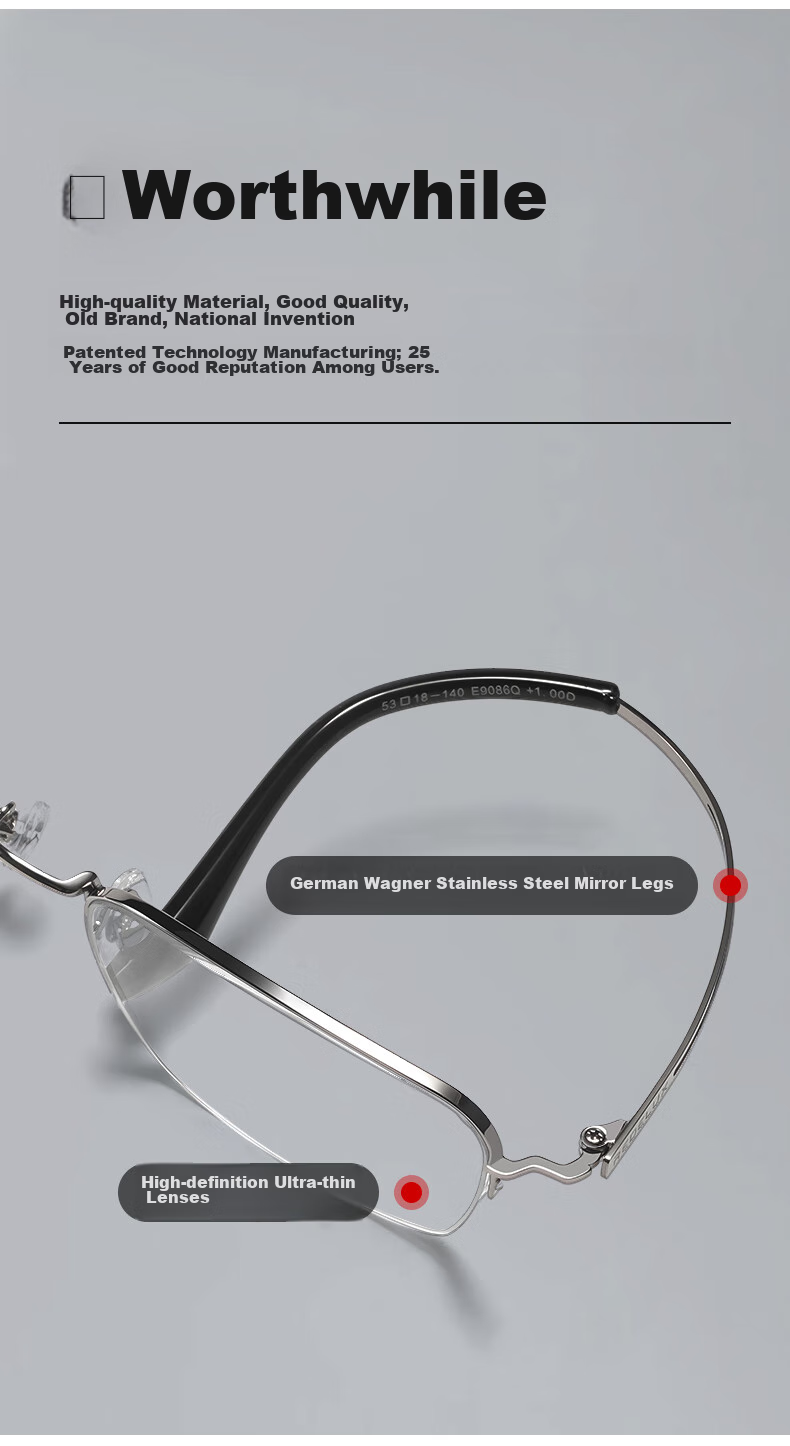 Xiyanghong Reading Glasses Ultra-Light Anti-Blue Light Stylish Business High-End Presbyopic Glasses for Middle-Aged And Elderly, High-Definition E9086Q 300 Degrees 4