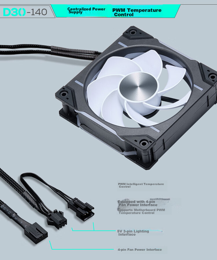 PHANTEKS D30 Building Block Version Anti-Leaf 14cm Case Water Cooling Radiator ARGB Temperature Control Fan (30mm Thick / Hidden Screw Holes / Wireless Cable Connection / Single Package / Black) 14
