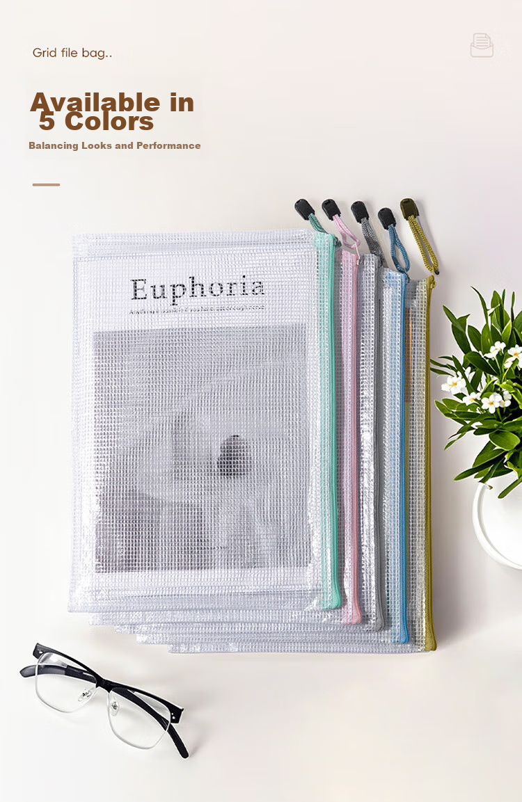 Jinlongxing Mesh Zipper File Bags, Transparent Document Bags, Subject Bags, Pregnancy Check-Up Ticket Storage Bags, File Bags, Homework And Tutoring Bag, Tutoring Bags, Pack of 10 3