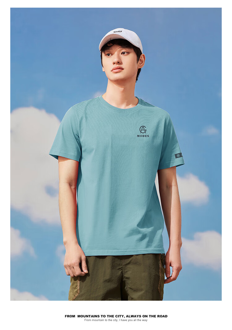 Pioneer Camp Summer Short-Sleeve T-Shirt for Men, Round Neck Loose Casual Student Top, Pure Cotton Printed Menswear, Smoky Blue, 3XL 13