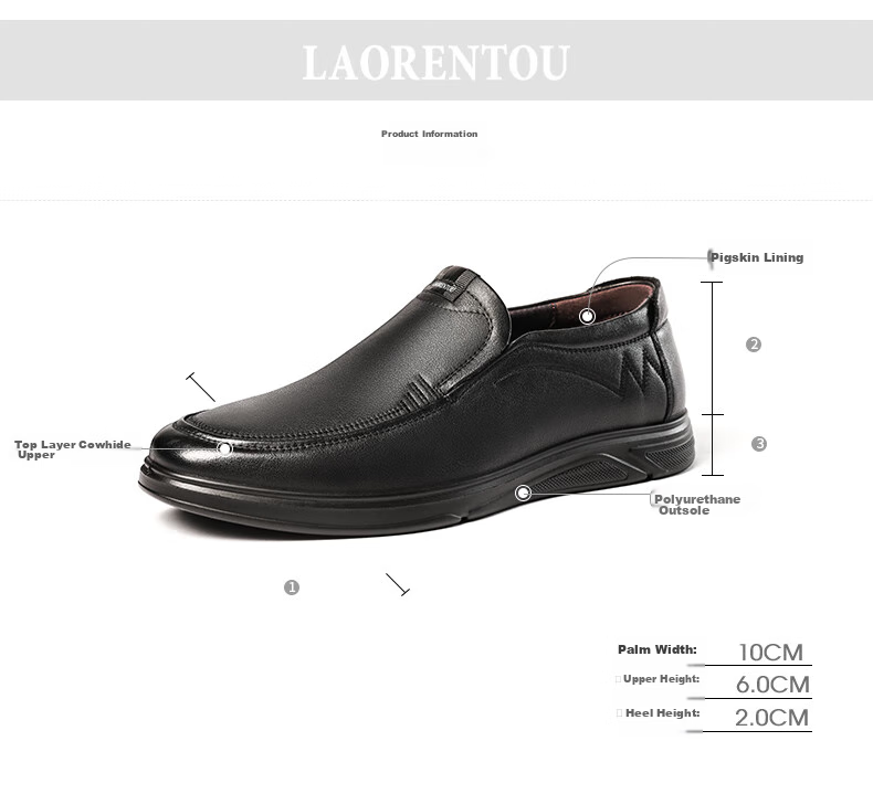 LAORENTOU Leather Shoes for Men, Business Casual Shoes, Top-Grain Cowhide Slip-On Loafers, Durable Men's Footwear LA12062 Black Size 40 10