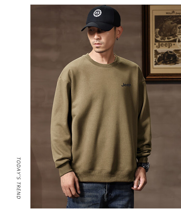JEEP Men's Sweatshirt, New Spring And Autumn 2026 Style, Trendy Round Neck, Loose Long-Sleeve Casual Sportswear Top for Men, Fashionable 23