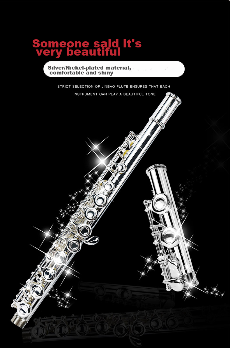 Jinbao Flute Instrument JBFL-6248S Closed Hole 16-Hole C Key for Adults, Students, School Bands, Universal Western Flute 8