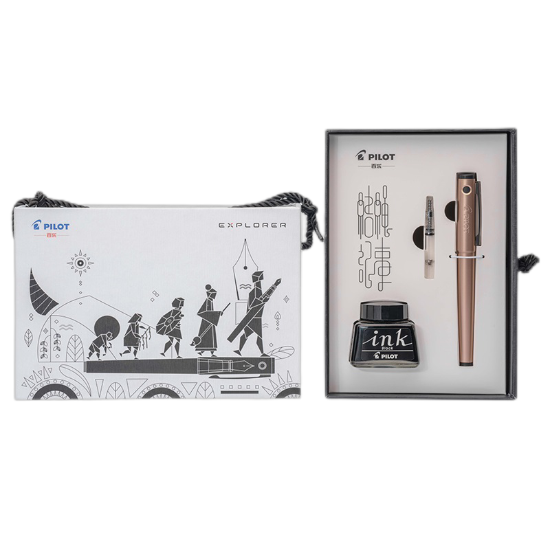 PILOT Explorer Fountain Pen Set, Signature Pen, New Explorer Gift Box with Ink, Knot-Tying Memo Series, FPEX2MCO, Medium Nib, Antique Bronze Color
