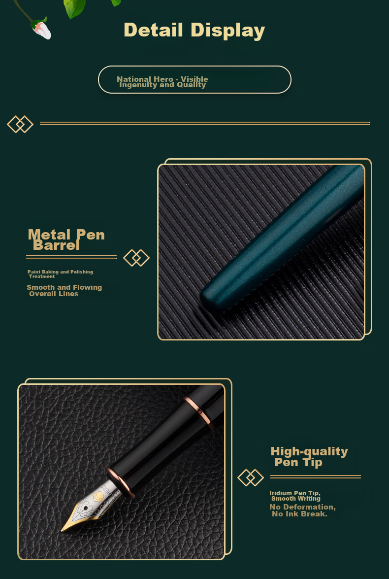 HERO Fountain Pen Stationery, Stylish for Men And Women Students, Iridium Gold Fountain Pen, Business Office Personal Ink Pen 850, Black 6