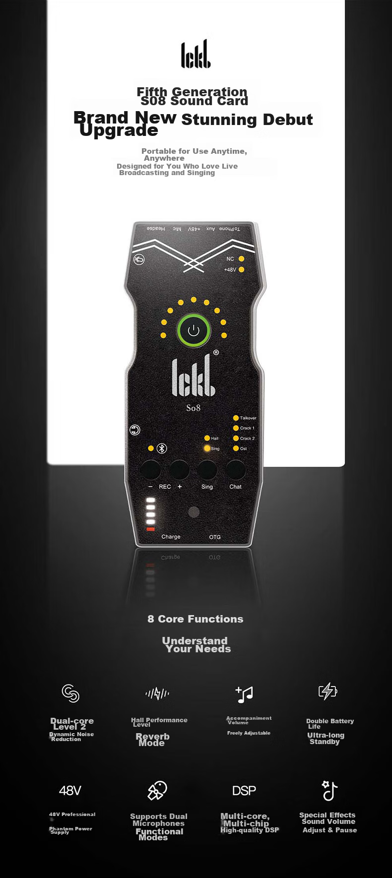 Ickb DBS Sound Card, Paul Capacitor Microphone Set, Mobile Phone Live Streaming, Computer Douyin Kuaishou Universal Host Singing, Quanmin K Song Recording, Live Streaming Equipment Complete Set with Microphones 2