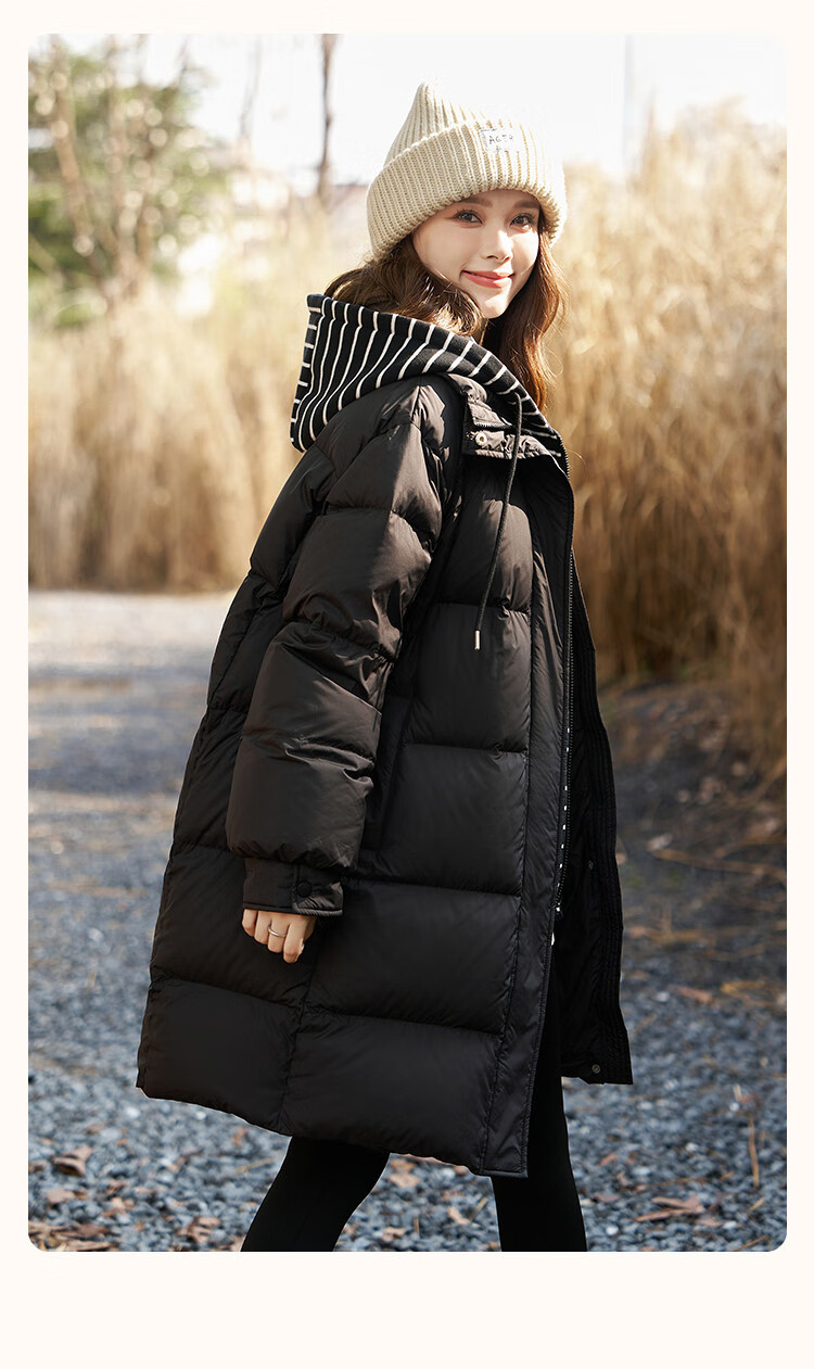 Dme [High Warmth] Winter H-Type 90% Down, Hooded Patchwork, Warm And Youthful, Fashionable Mid-Length down Jacket for Wome 1